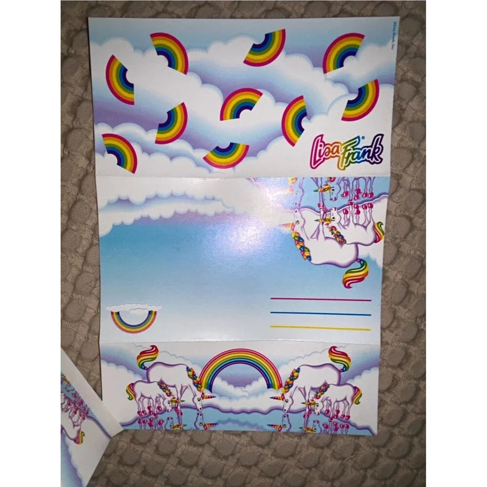 Lisa Frank Unicorn Rainbow Stationery Set - Postalette Collectible EUC